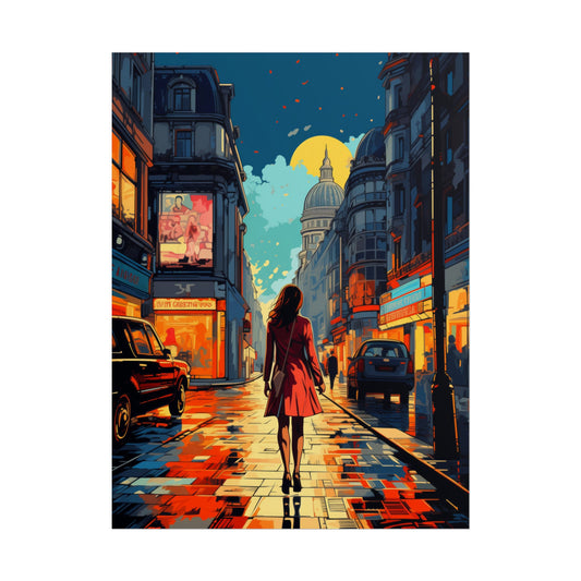 Pop-Art Lithographic Style - Woman Walking Down the Street 3