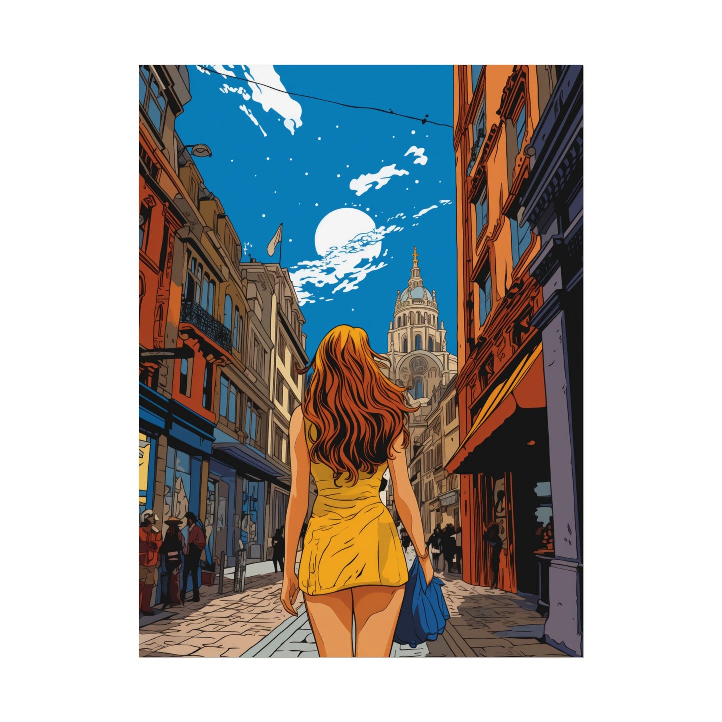Pop-Art Lithographic Style - Woman Walking Down the Street 4