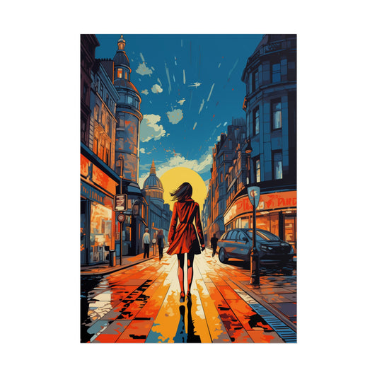 Pop-Art Lithographic Style - Woman Walking Down the Street 1