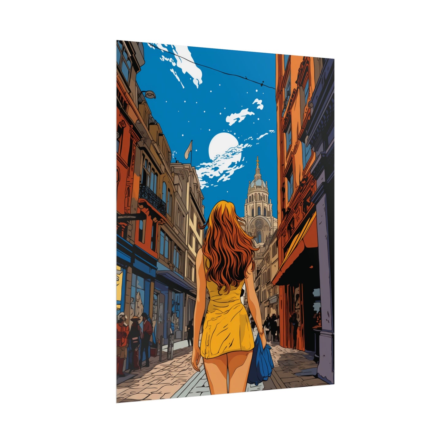 Pop-Art Lithographic Style - Woman Walking Down the Street 4
